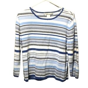 Vintage Geoffrey Beene Sport size large blue and white striped long sleeve top